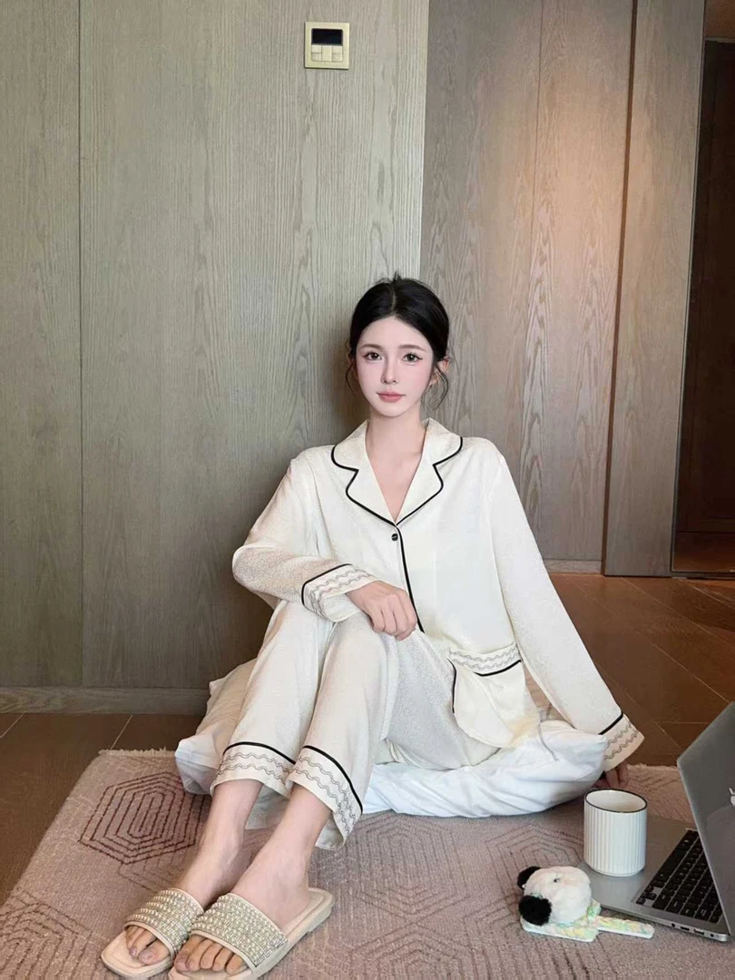 长袖长款时尚女舒适睡衣家居服套装女士网红薄款