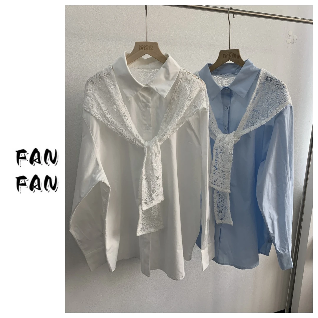 FANFAN  【披肩拼接蕾丝】简风透气衬衫