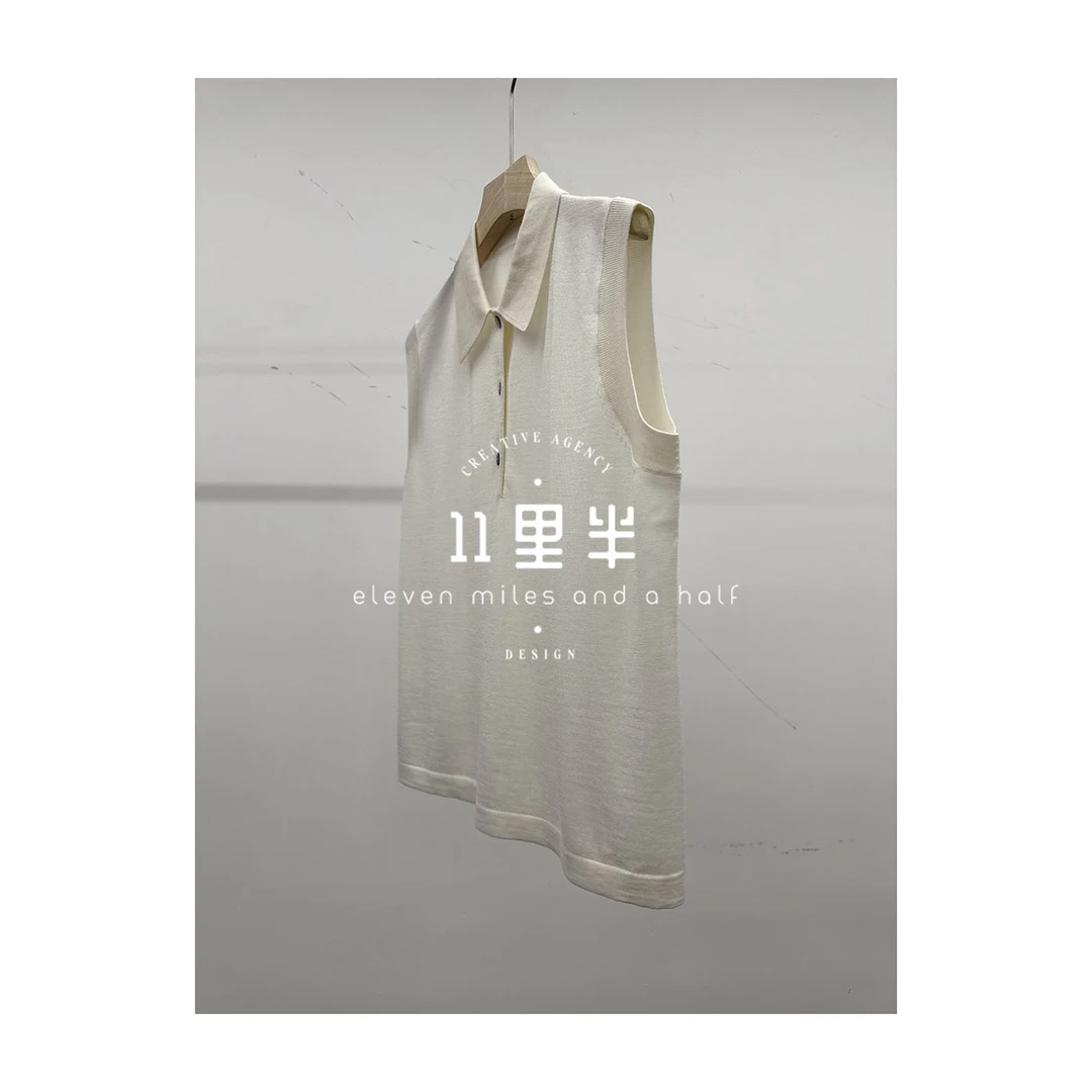 11里半&如懿【后来】纯色无袖杨子纱翻领针织时尚百搭轻奢简约风