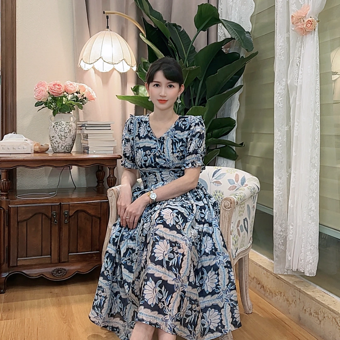 【流年序曲】AN076 安妮老板 气质碎花复古显白短袖连衣裙