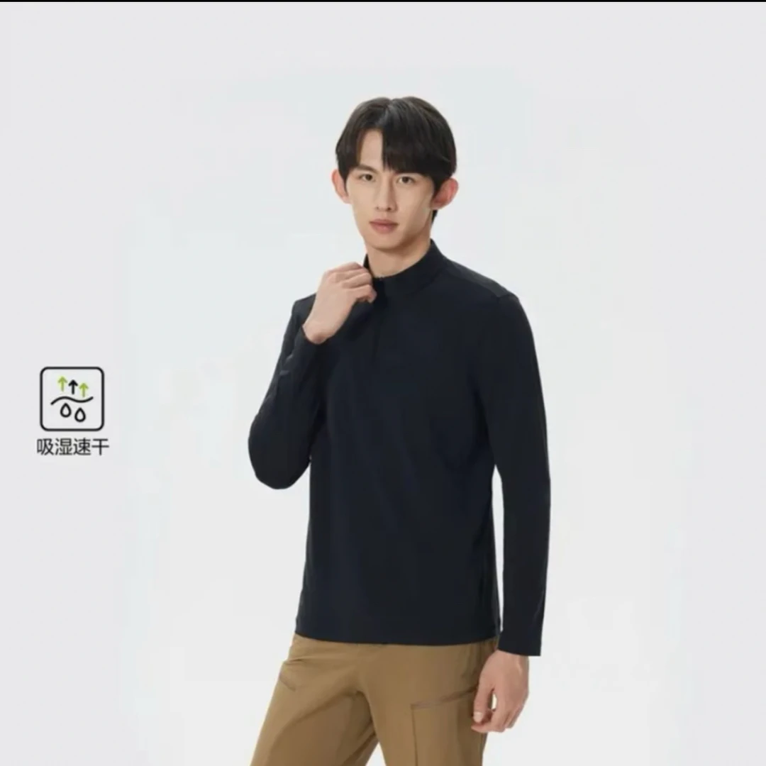 半拉链冬季男士科技保暖复合加绒圆弧领polo衫通勤商务休闲上衣