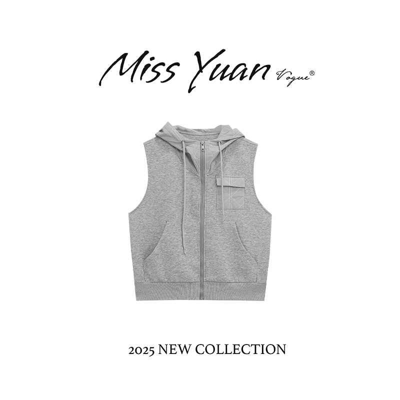 M.Y媛总 2025春季新款马甲时尚简约连帽轻奢无袖外套女1LY1516