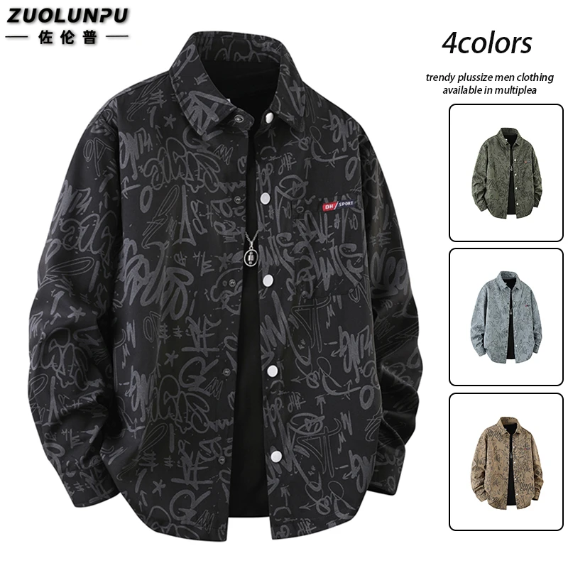 2025年秋季新款大码男士衬衫外套宽松休闲长袖衬衣满印扎染寸衫男