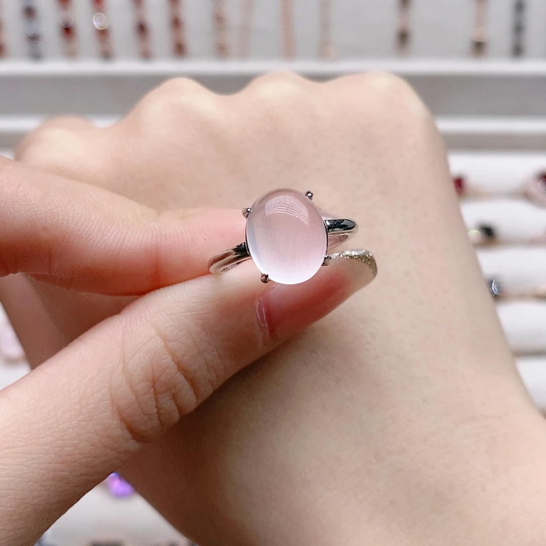 芙蓉石戒指银S925镶嵌开口