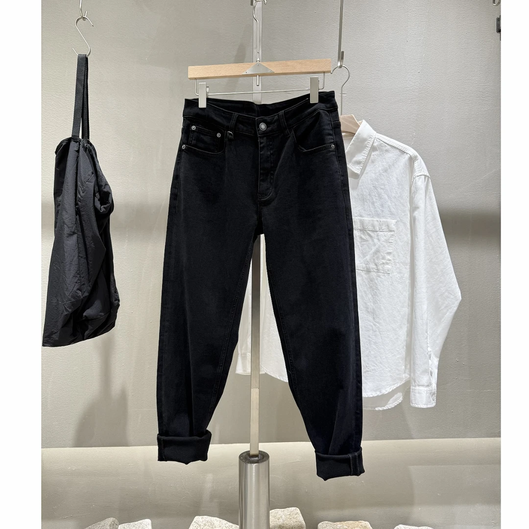 加绒加厚超弹小直筒牛仔裤色织软牛仔百搭时尚3129-1