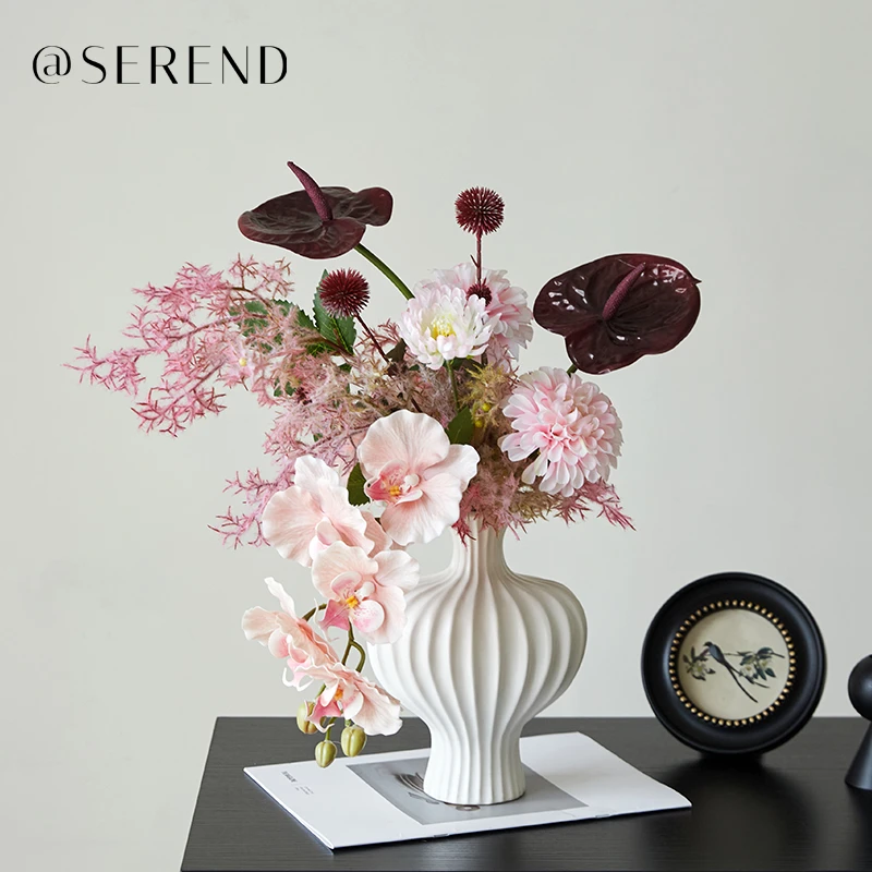 烟霞-花束复古侘寂风法式陶瓷花瓶客厅玄关插花艺术摆件手捧花