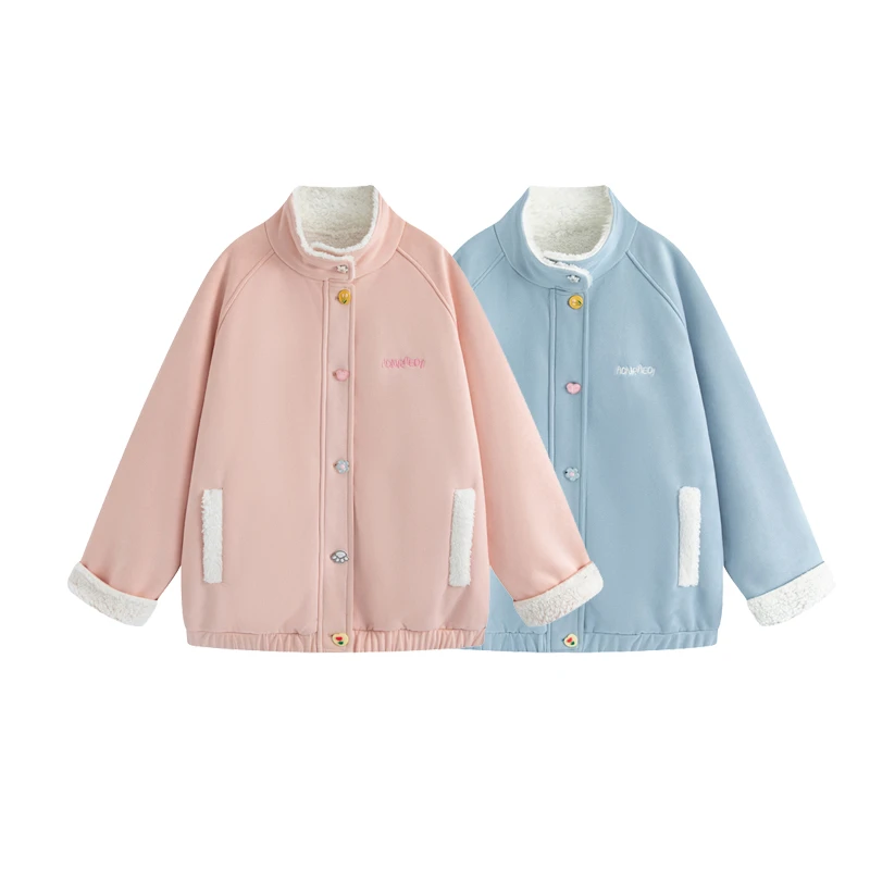 2024冬季新款仿麂皮绒皮毛一体外套定制彩虹纽扣