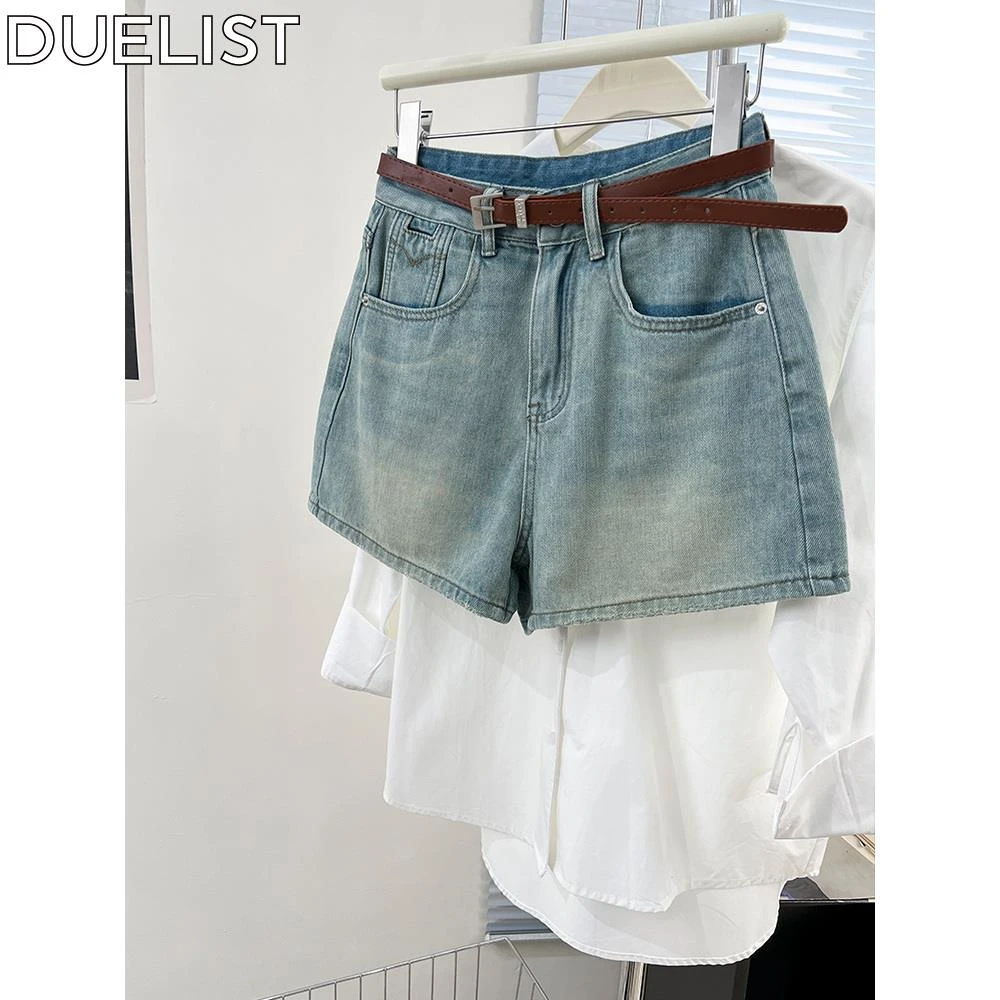 DUELIST美式复古阔腿牛仔短裤女夏季新款小个子高腰显瘦包臀热裤