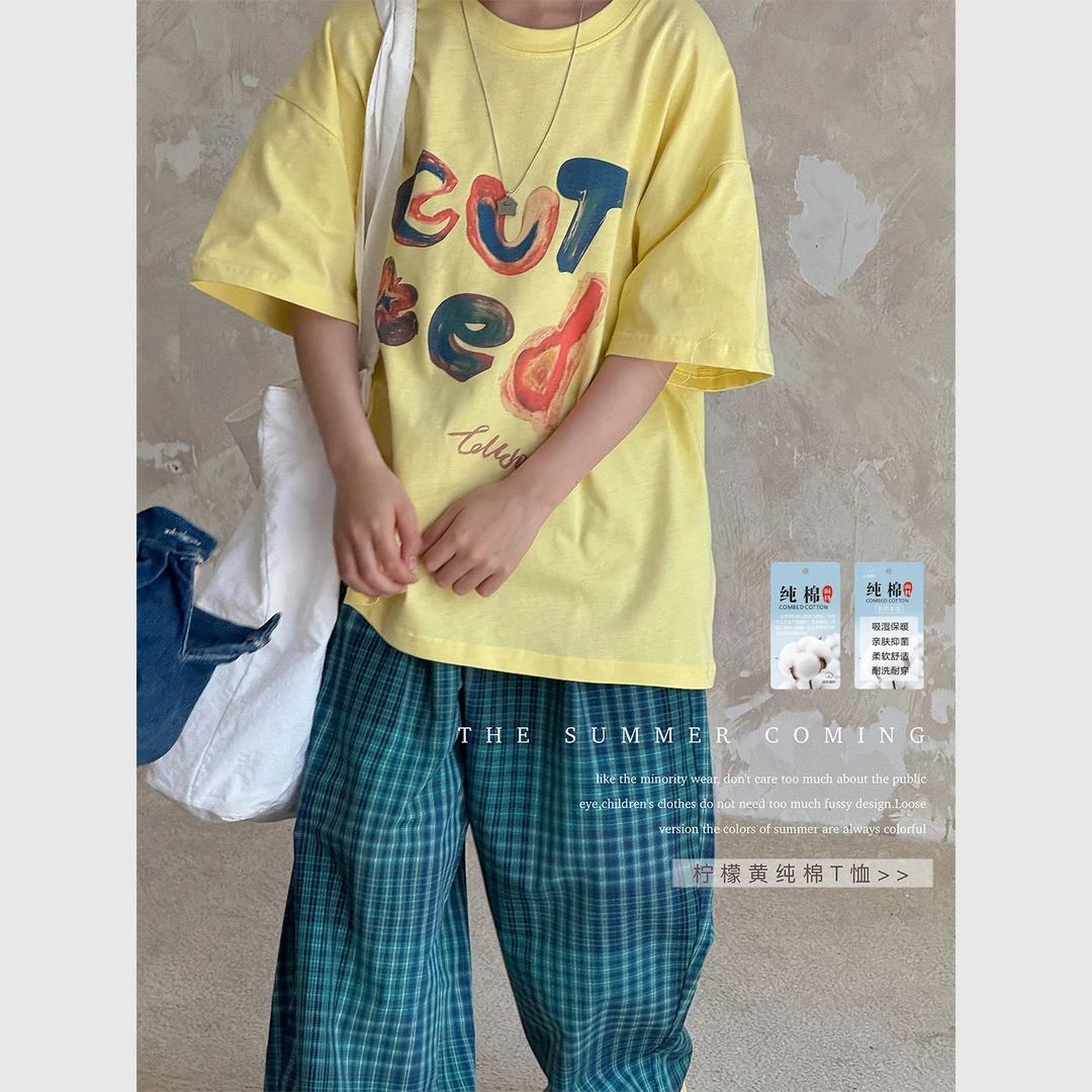虾酱麻麻男童纯棉短袖T恤夏装2025新款上衣洋气韩范儿童半袖体恤
