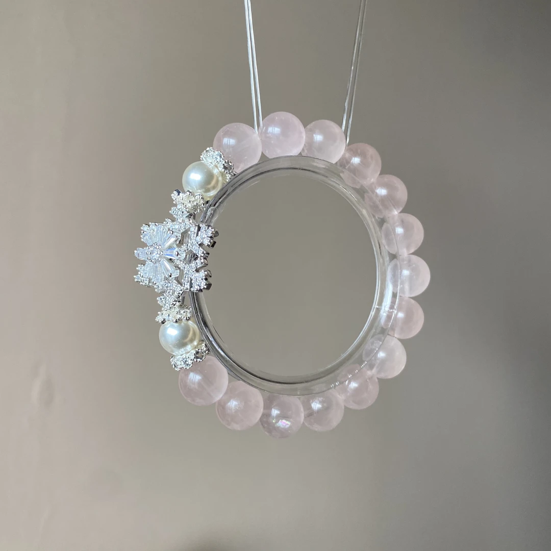 【灵动雪花】粉晶雪花款百搭气质水晶手串-A016