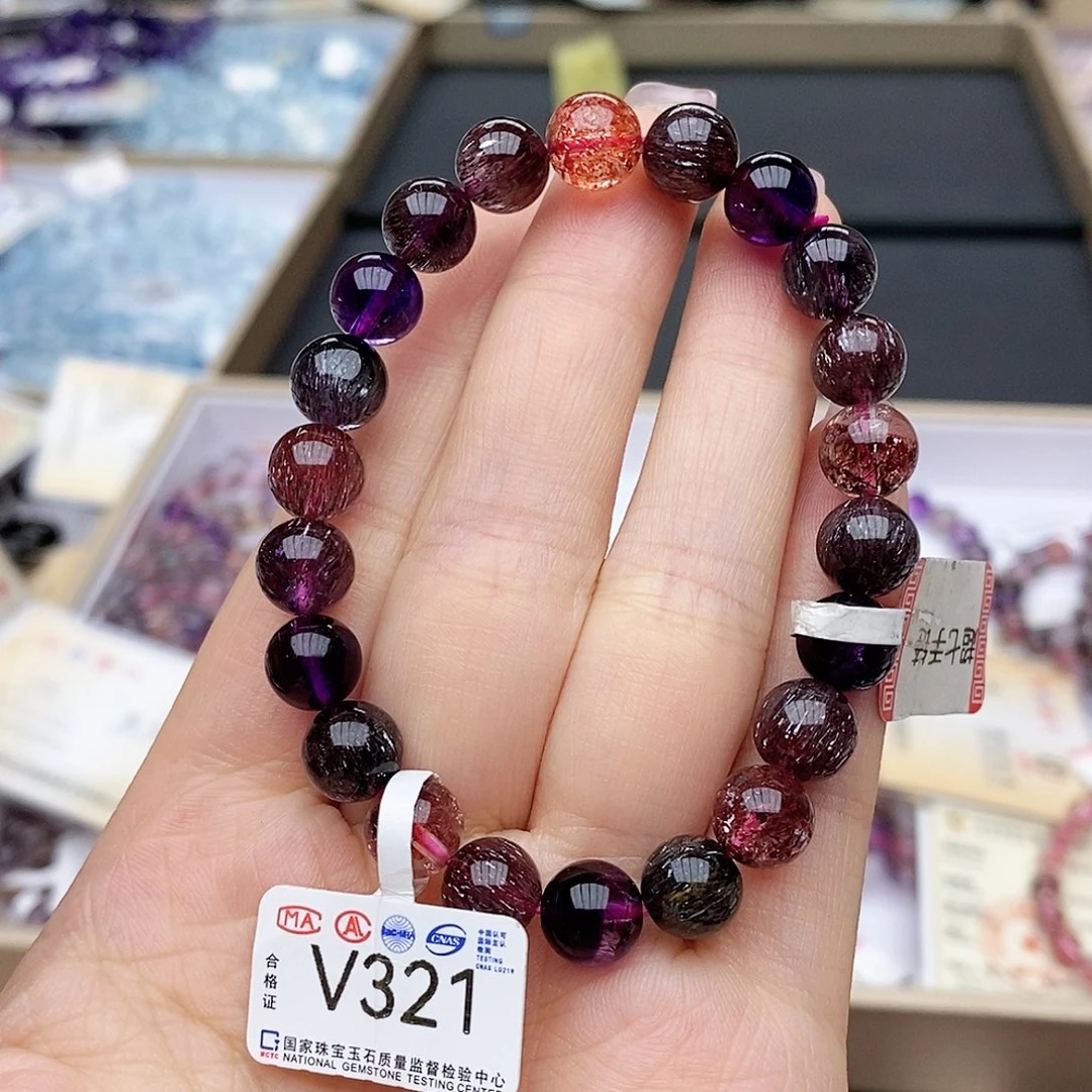 水晶手链未镶嵌v321 超七 黑加仑 9m