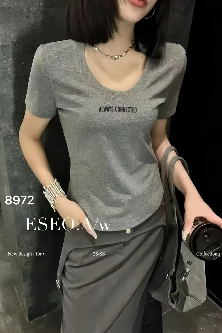 【大姐】运补331鹅蛋领T恤微胖短t灰色纯色短袖印花时尚黑色短袖