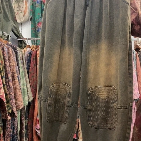 织绣招财猫牛仔裤指纹