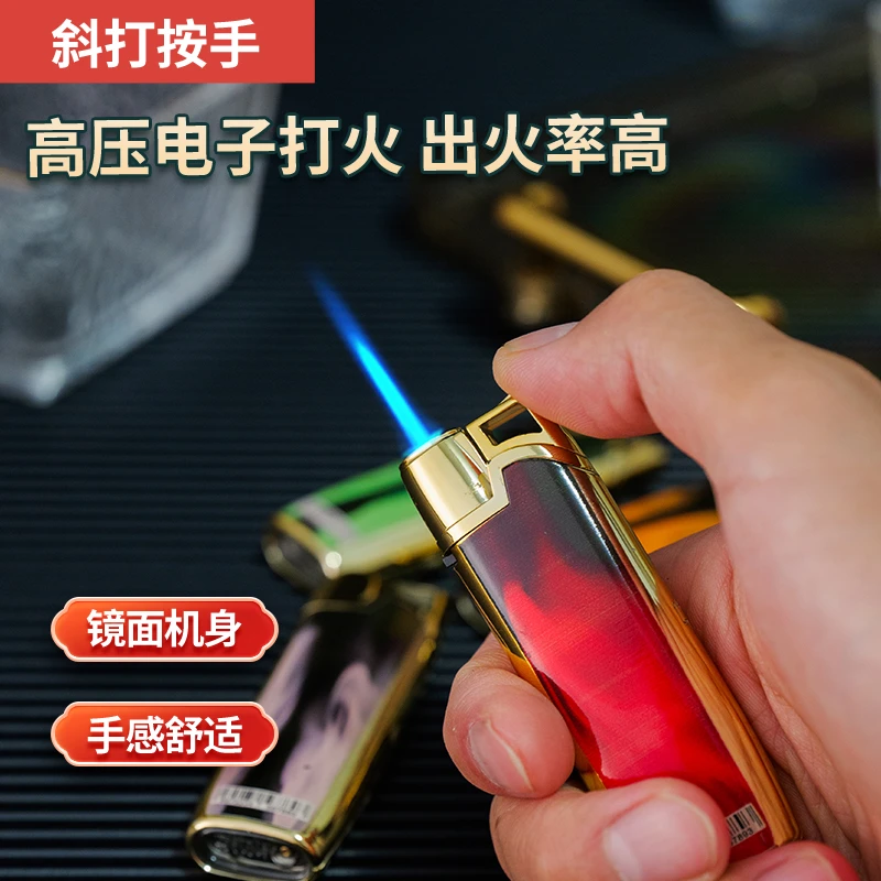 2025年新款高档全金属机身蓝焰直冲耐用防爆防风打火机创意送礼