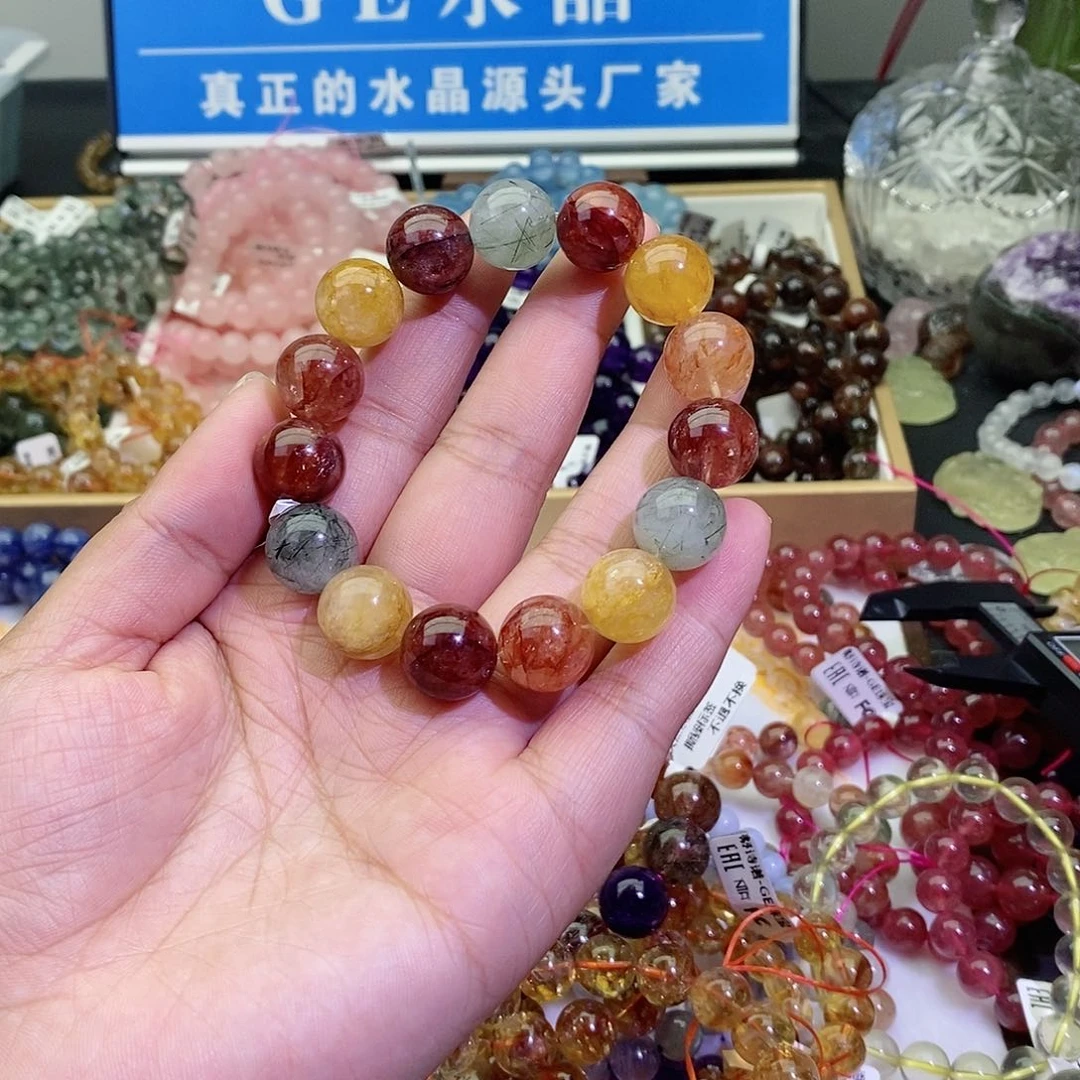 水晶手链未镶嵌男***天彩胶花14