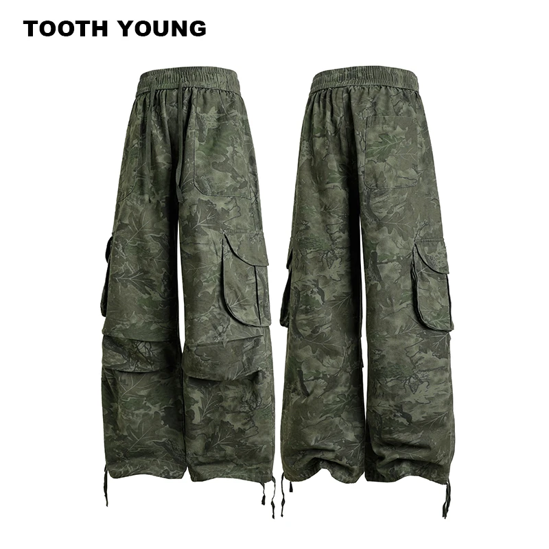 TOOTH YOUNG【树叶迷彩】工装裤子复古潮军绿多口袋长裤