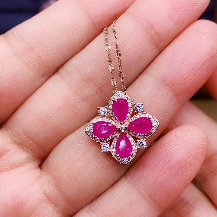 银S925镶嵌颈饰红宝石