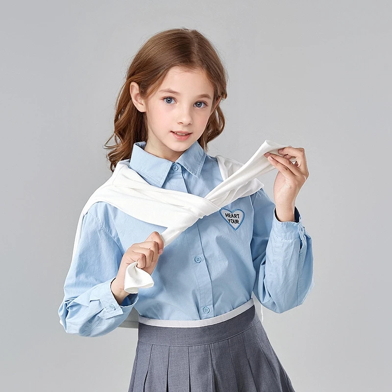 DEESHA/笛莎衬衫2025年新款中大童爱心翻领休闲长袖衬衫女童春款