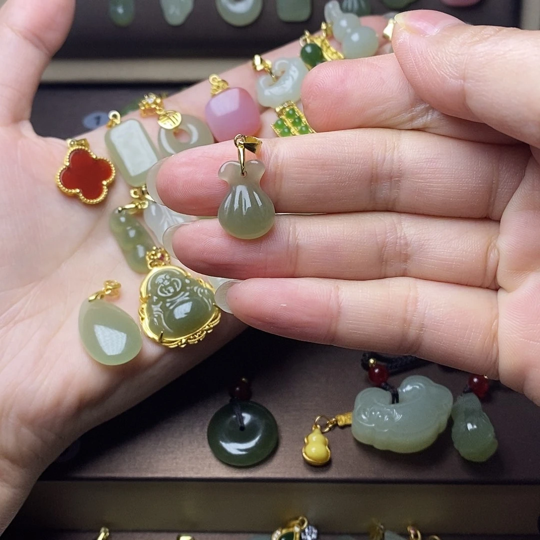 和田玉颈饰银S925镶嵌