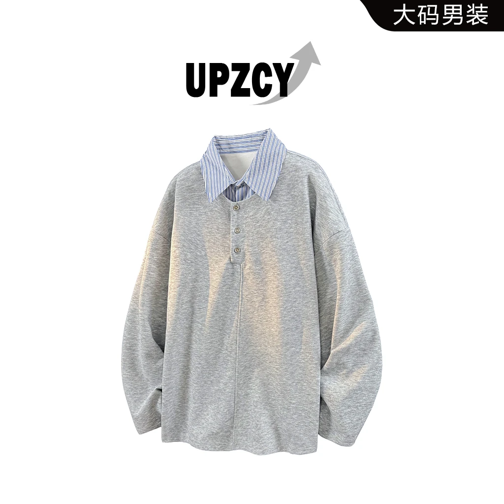 UPZCY春秋大码假两件卫衣男宽松美式休闲宽松百搭设计高级感男装