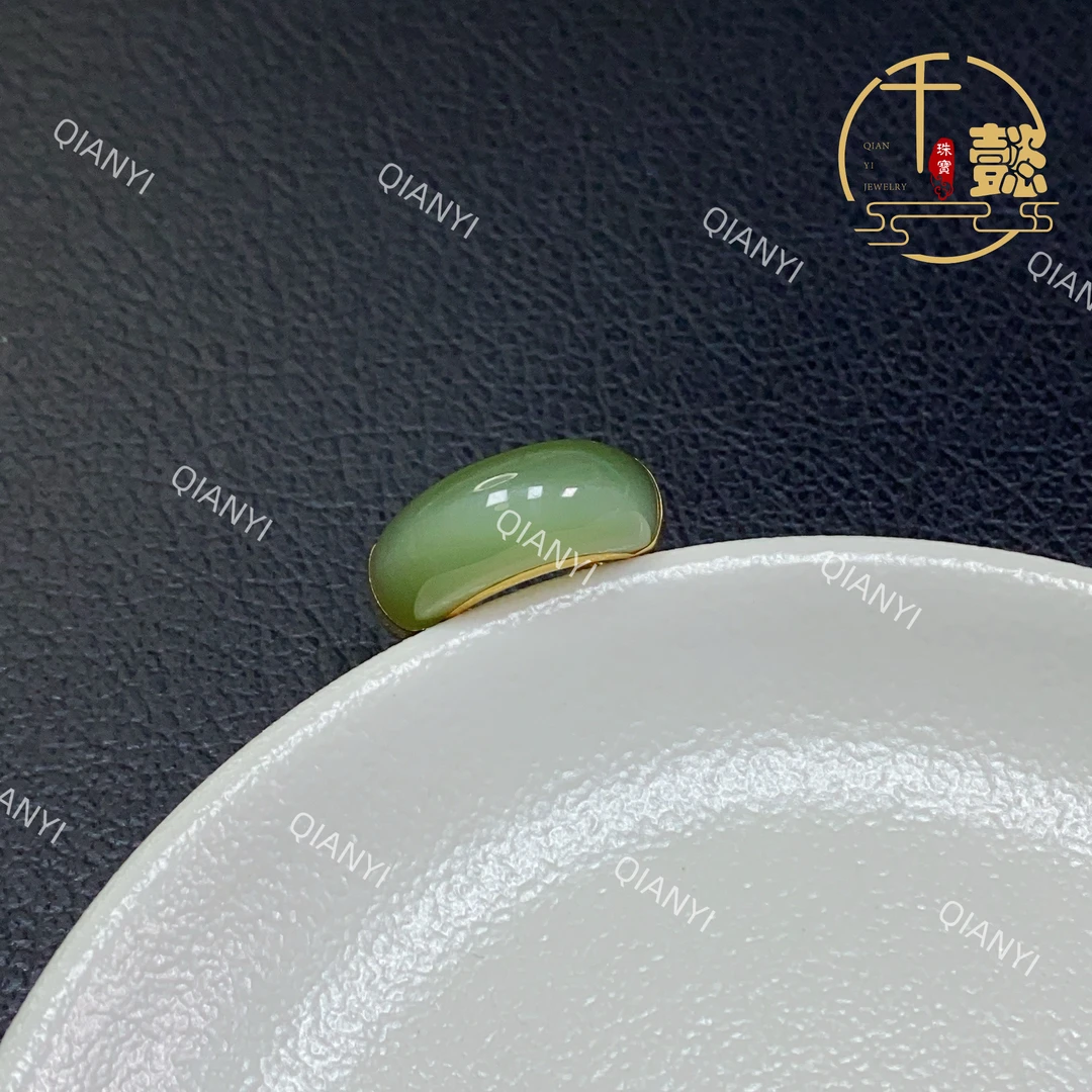 18k金和田玉冰猫眼马鞍戒戒指-收藏