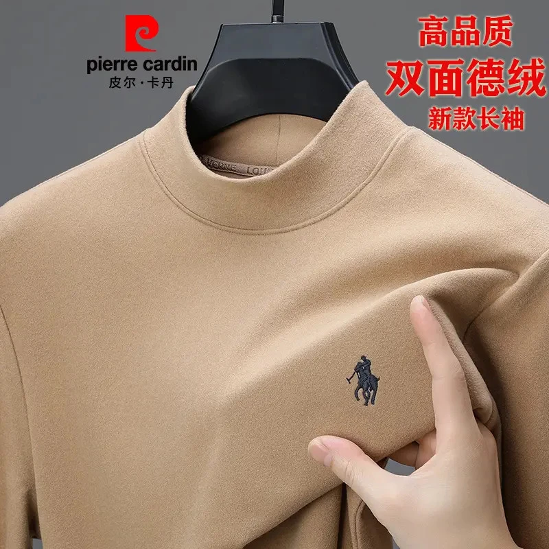 皮尔卡丹【双面德绒半高领】高端打底衫男秋冬新款中青年长袖t恤潮