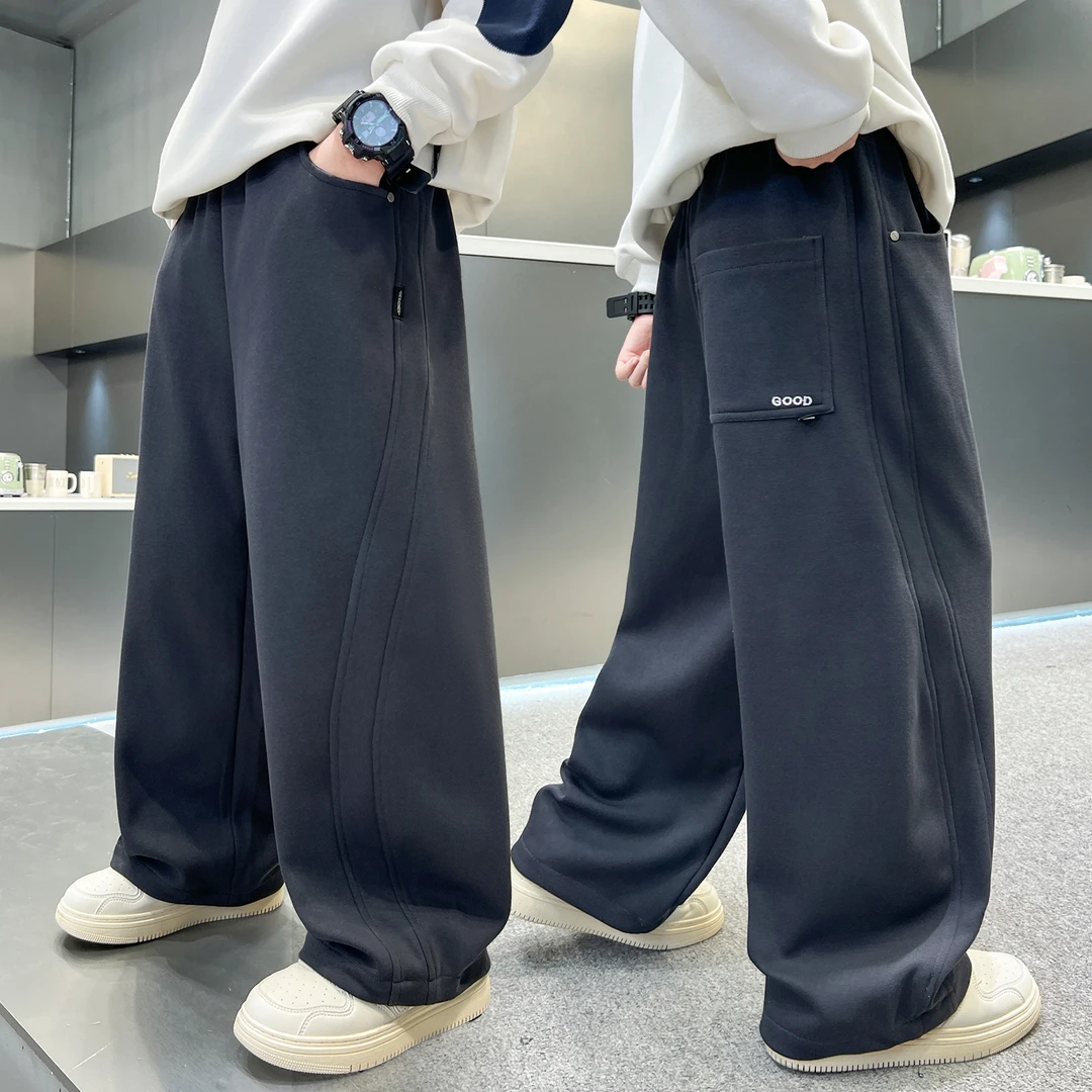 男童一体绒裤子2025新款儿童冬装加绒加厚运动休闲卫裤大童秋冬季