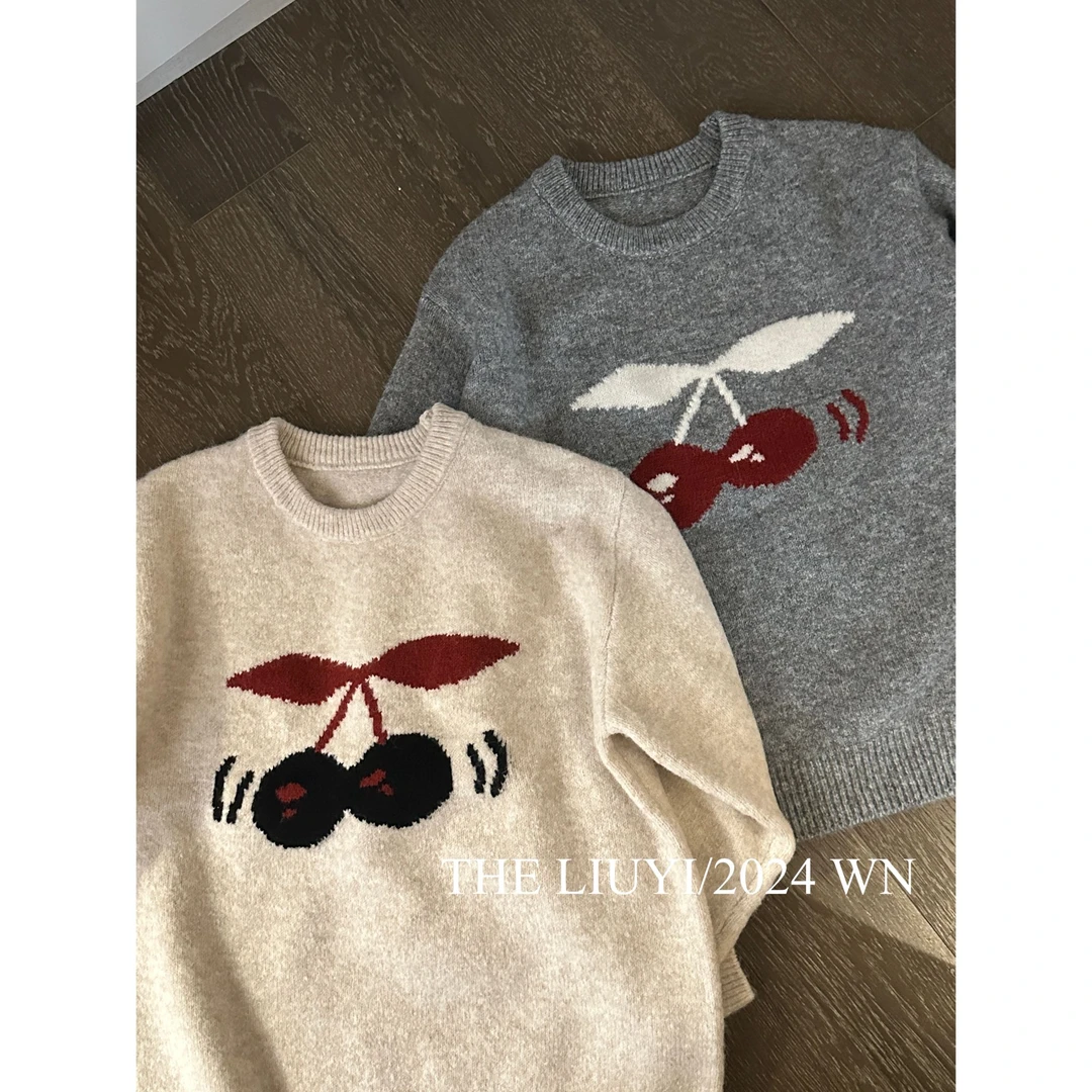 【LIUYI】樱桃毛衣～冬季羊毛混纺圆领套头针织毛衣411031