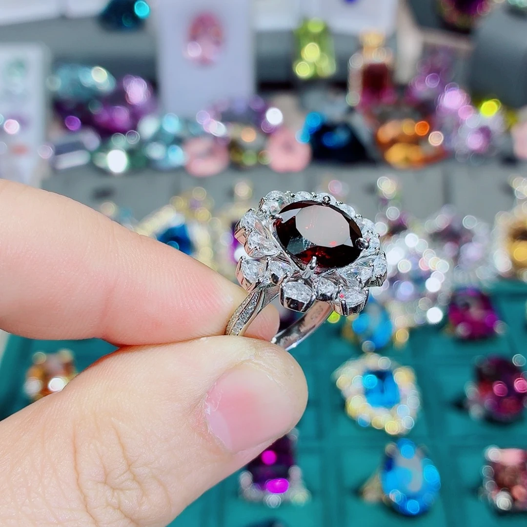 金***I石榴石戒指银S925镶嵌