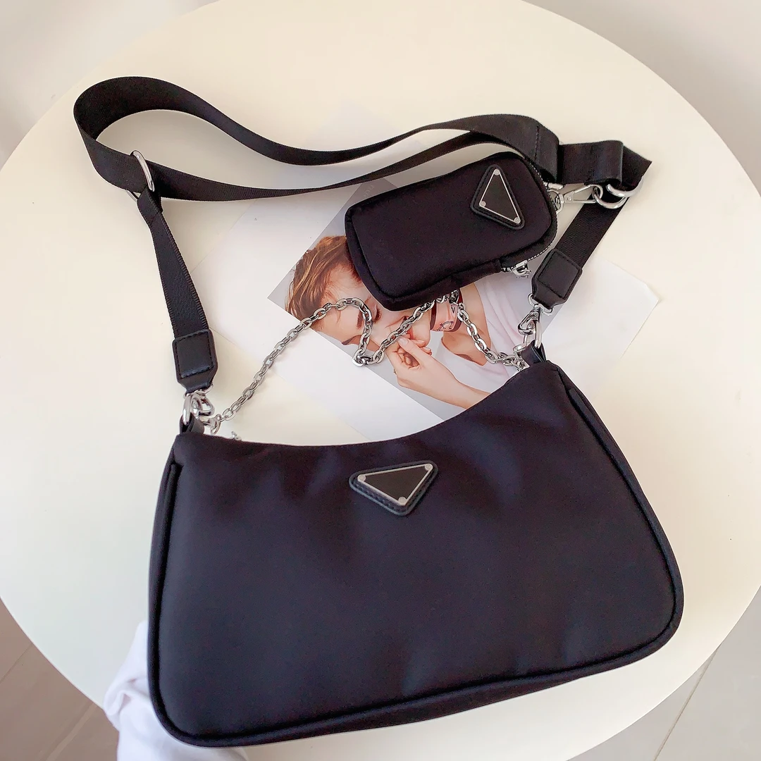 定制加密黑色防水尼龙布链条腋下包小众简约设计单肩包宽带斜挎包