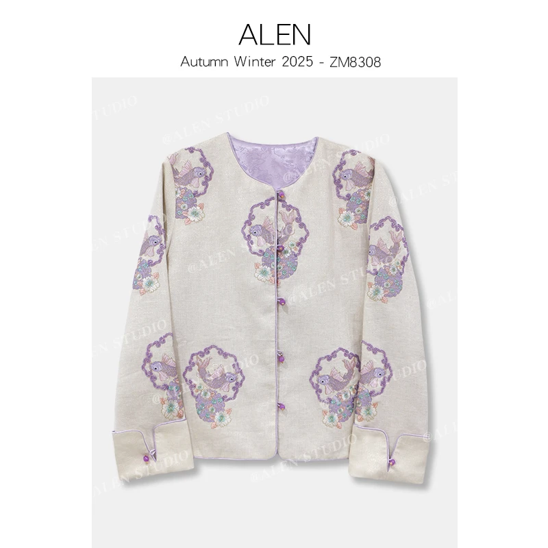 Alen女装店【花开有余】新中式国风气质时尚宽松刺绣提花外套ZM8308