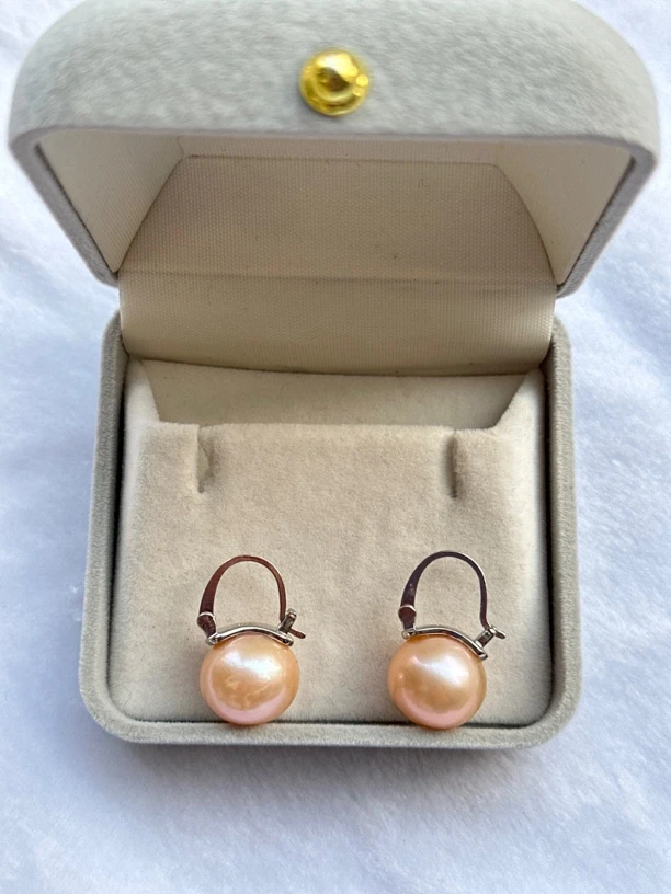 天然淡水珍珠13-14mm极光爱玛橙水桶茶壶耳扣R814