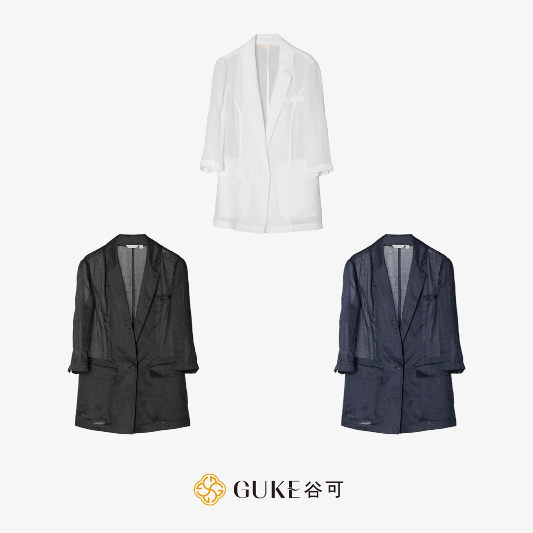 GKE/谷可S1113苎麻时尚七分袖西服2025春季休闲高级感西装外套女