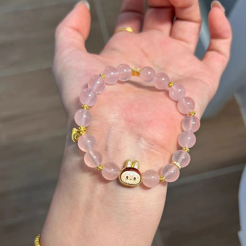 铜合金手链 多巴胺蜜粉色串珠手链女款圆珠星星多宝手串甜美手饰