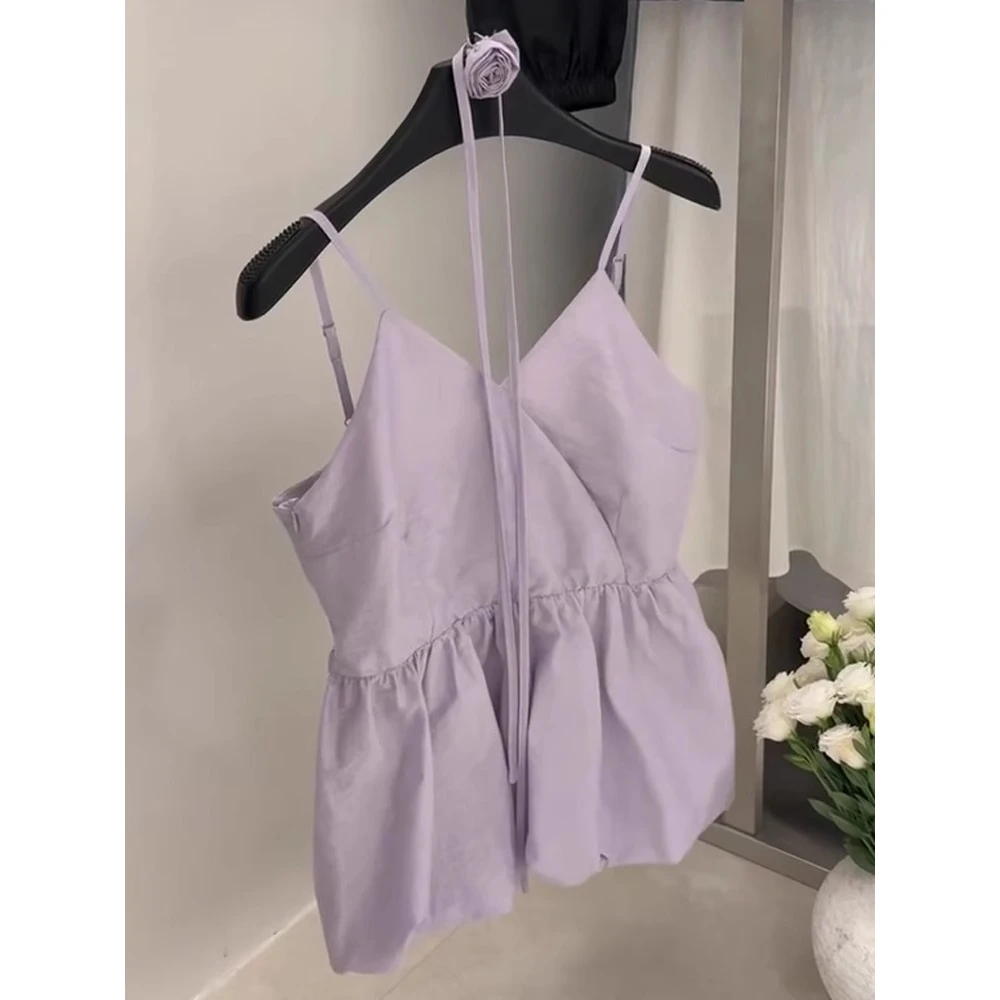 实物好美！太好看了！甜美花苞吊带背心女夏季小花绑带氛围感上衣