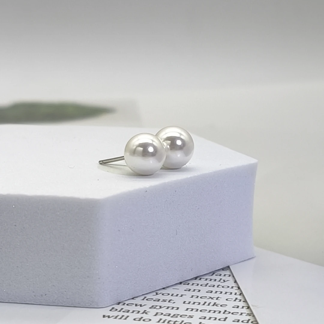 925银针8-10-12mm正圆精致百搭白色耳钉 贝珠