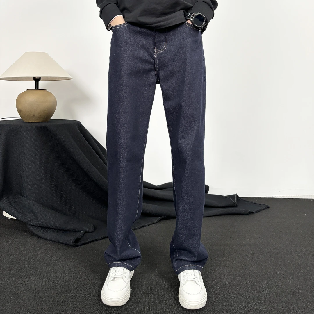 秋冬原色牛仔裤百搭休闲宽松直筒窄版牛仔裤弹力柔软舒适男装