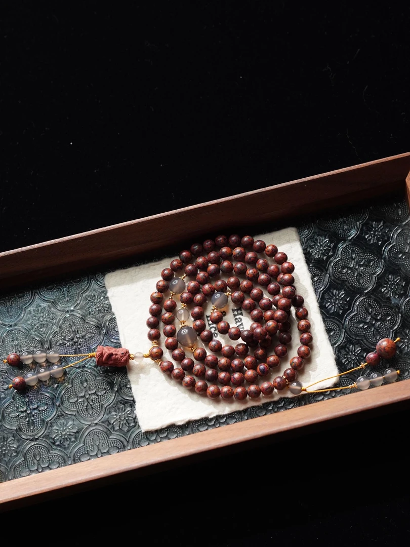 大财团 合香七彩敦煌8mm圆珠雕刻扎基12*19*13mm念珠手串