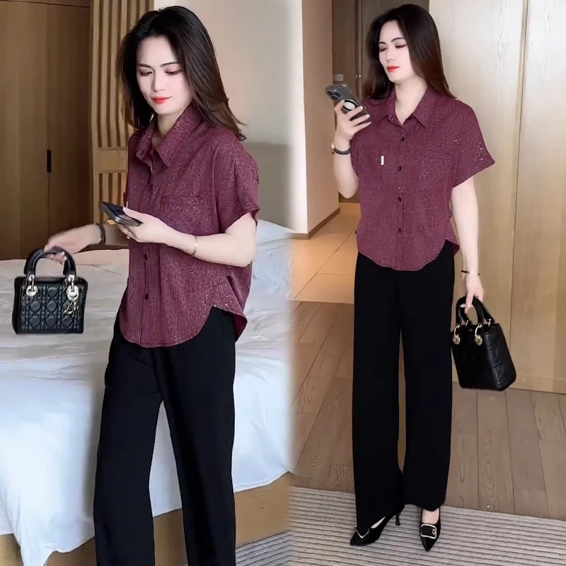 衬衫女2025夏季新款时髦洋气显瘦减龄休闲短袖气质百搭翻领衬衣潮