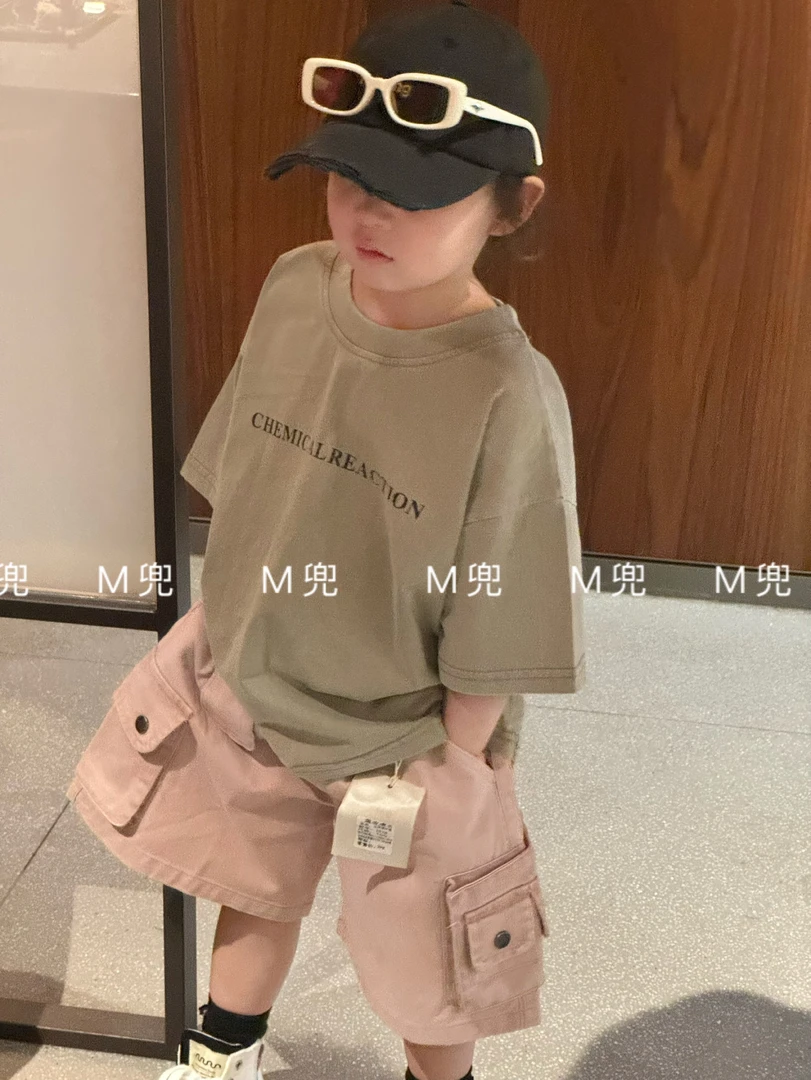 2025童装夏款儿童美式砂洗做旧小熊短袖T恤男女童帅气复古炒色