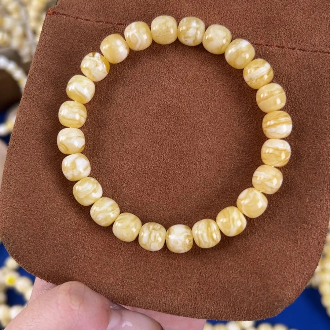 琥珀未镶嵌手串金瓷白千层虎皮9m