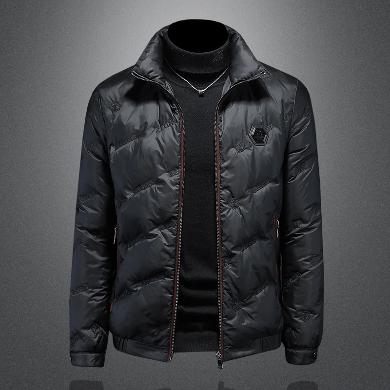 NENMIHONCHE/内米霍切高端刺绣时尚立领羽绒服冬男士大码修身外套