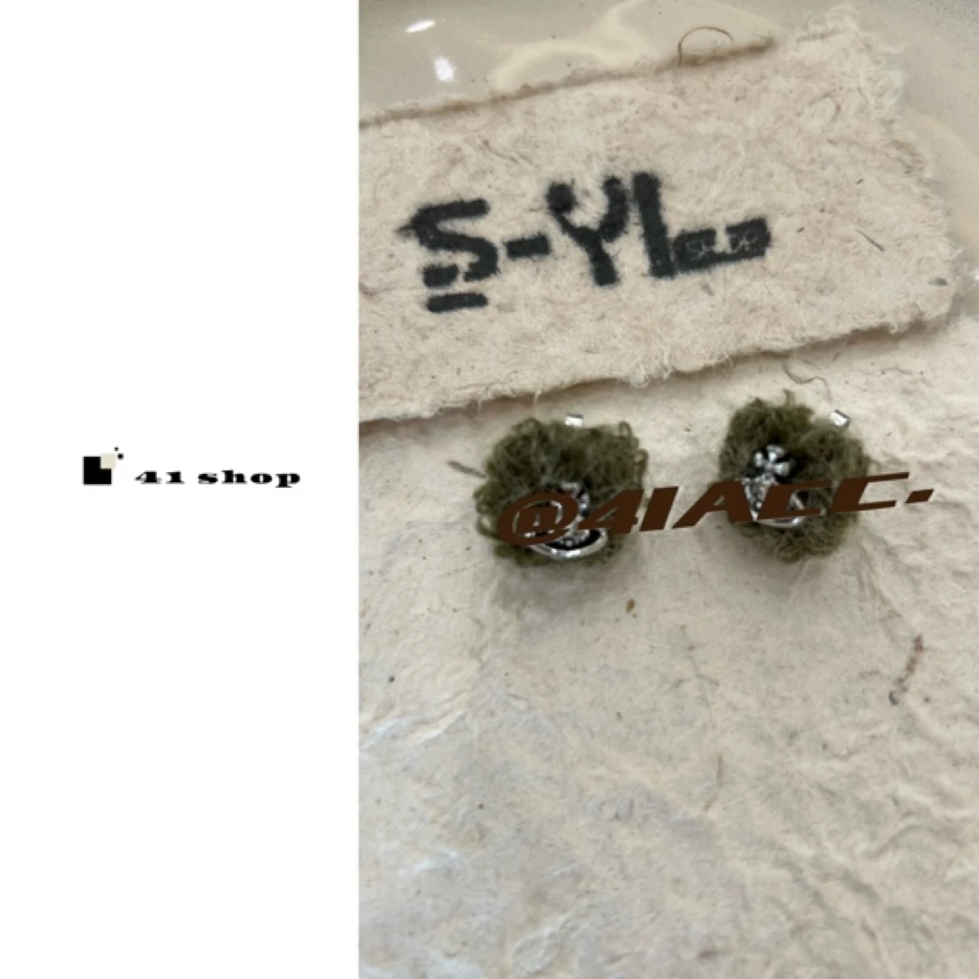 铜合金布艺耳饰 A363 绿色毛绒星球方形原耳堵耳钉耳饰