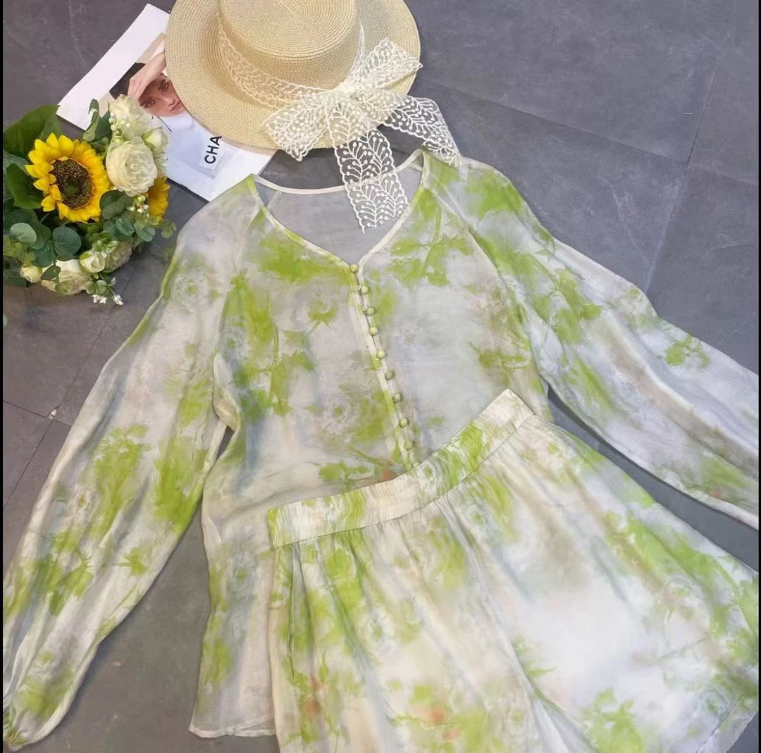 【深圳南油二姐】新中式国风扎染沙滩宽松夏季套装988