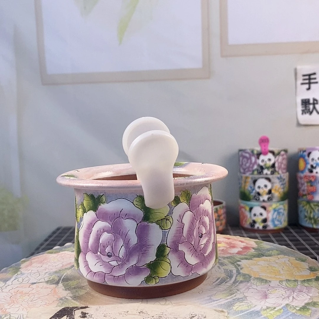 红泥花盆红陶手绘盆