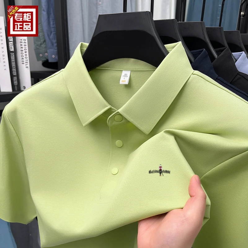 专柜轻奢新款冰丝无痕短袖polo衫男夏季半袖翻领薄款弹力男士t恤