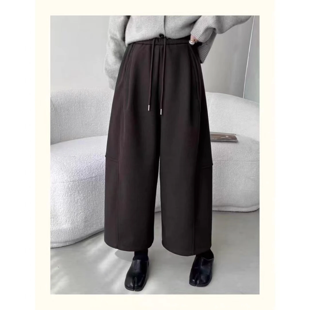 加绒加厚九分阔腿裤女冬2025高腰显瘦宽松直筒弯刀灯笼裤2622