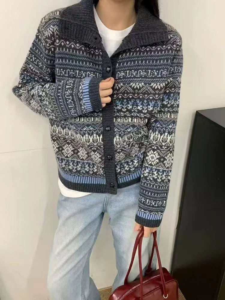 爆款欧货复古提花费尔岛系列毛衣开衫外套9285软糯亲肤