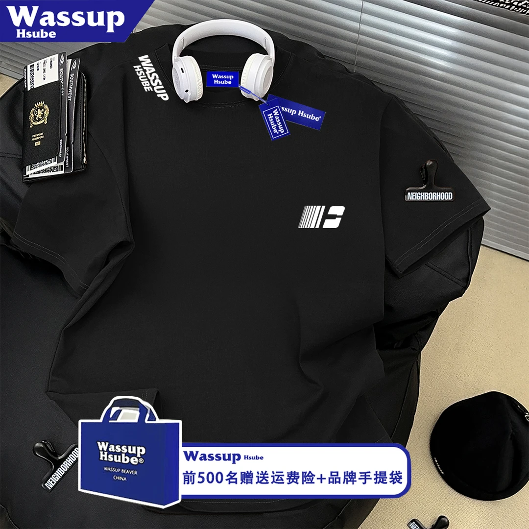 WASSUP HSUBE设计感简约字母印花纯棉短袖T恤男女夏季宽松上衣服
