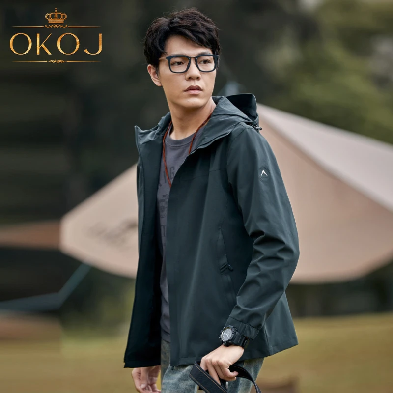 OKOJ冲锋衣外套男女款春秋季薄款防风防水连帽夹克衣户外登山服